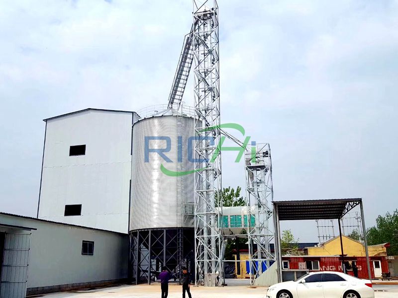 steel silo on the chicken feed plant